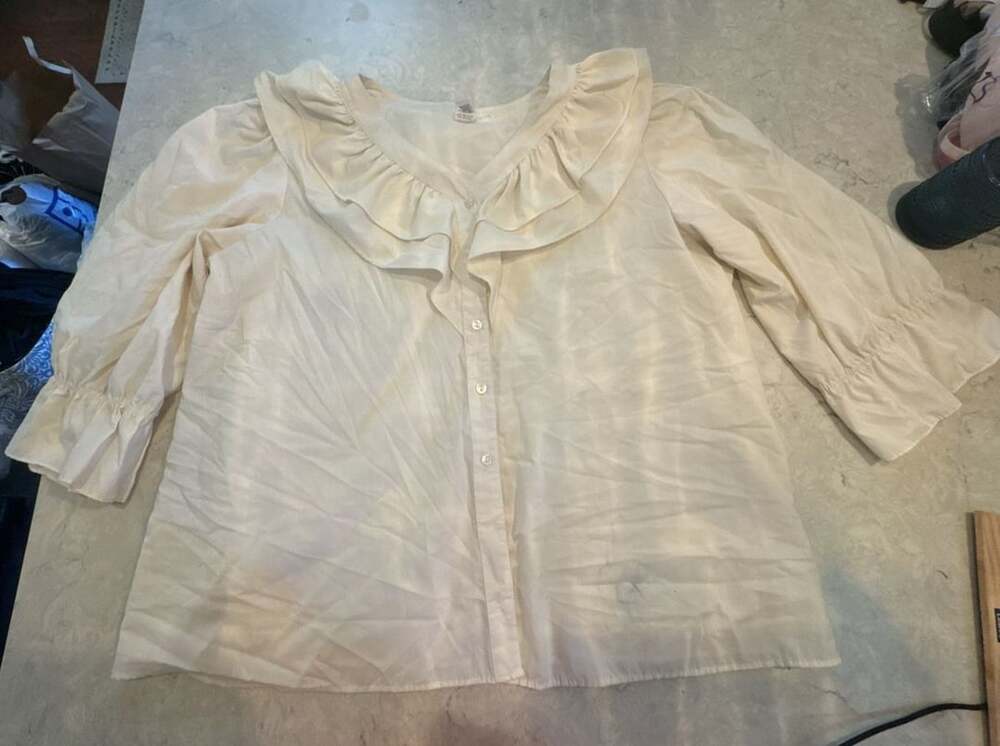 Malco Modes Vintage Ruffle Collar Button Up Blouse Cream 2333XXL